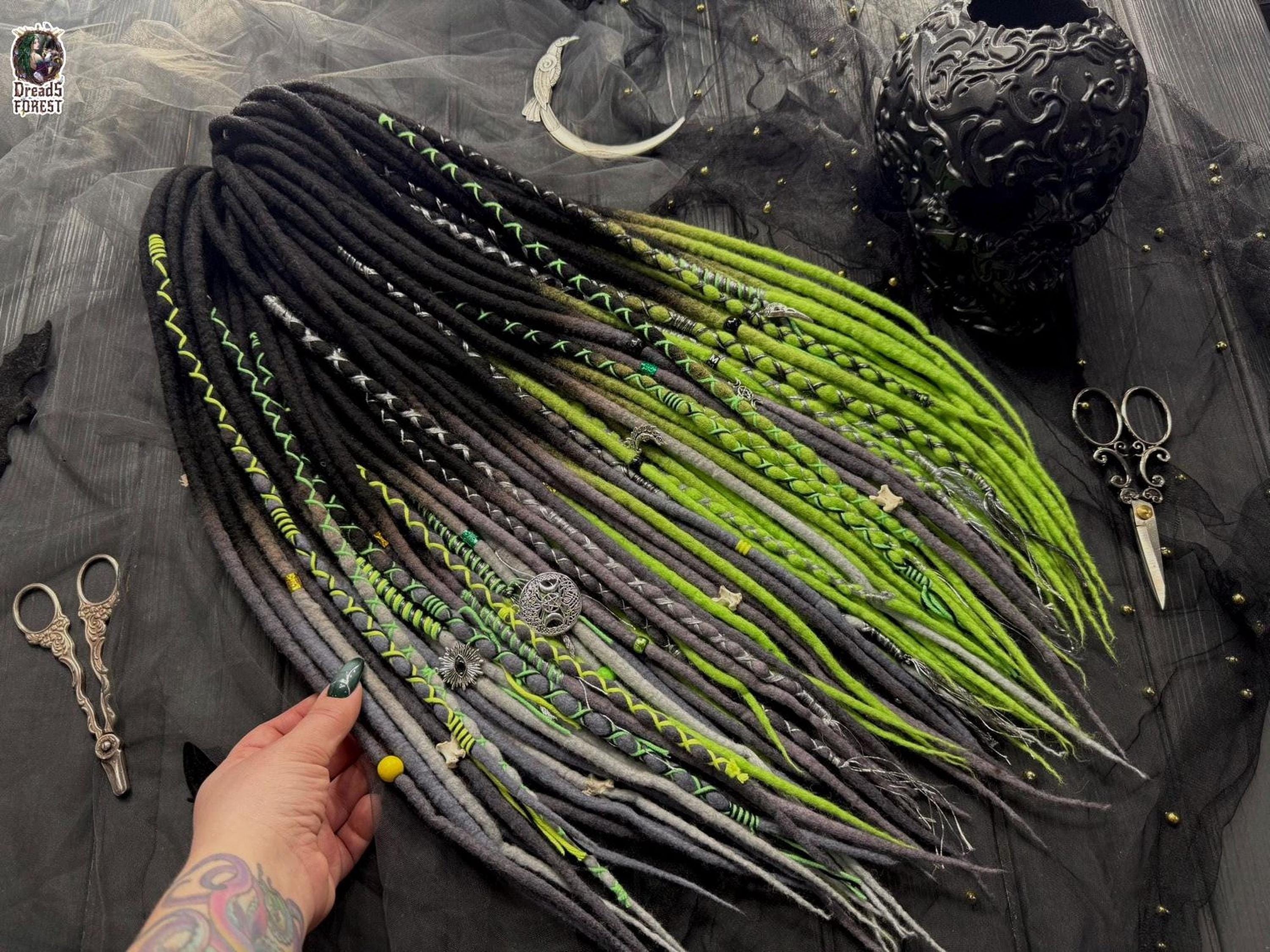 Blond Black & Green Dread Falls dreadlocks hair extensions cyber goth dreads Cyber Goth Falls - Etsy main image 3
