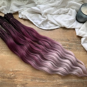 Schwarz bis Dunkelviolett & Altrosa Locken | Boho Custom DE Dreads Set
