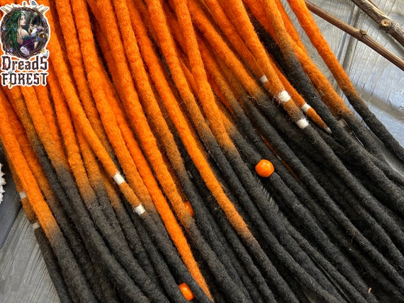 Wool Ombre Dreadlocks: Orange on Black, Boho Hair Extensions  display picture 2