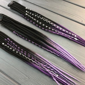 Black to Purple Wool Dreads on Clip: Double Ended Hair Extension
