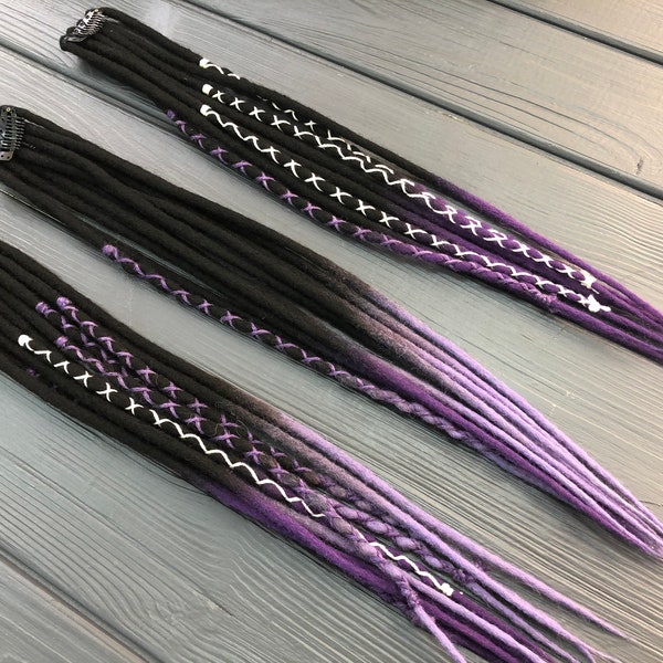 Clip in dreads wool dreads black to purple double ended dreads on clip clip in extensions creative gifts for teenagers