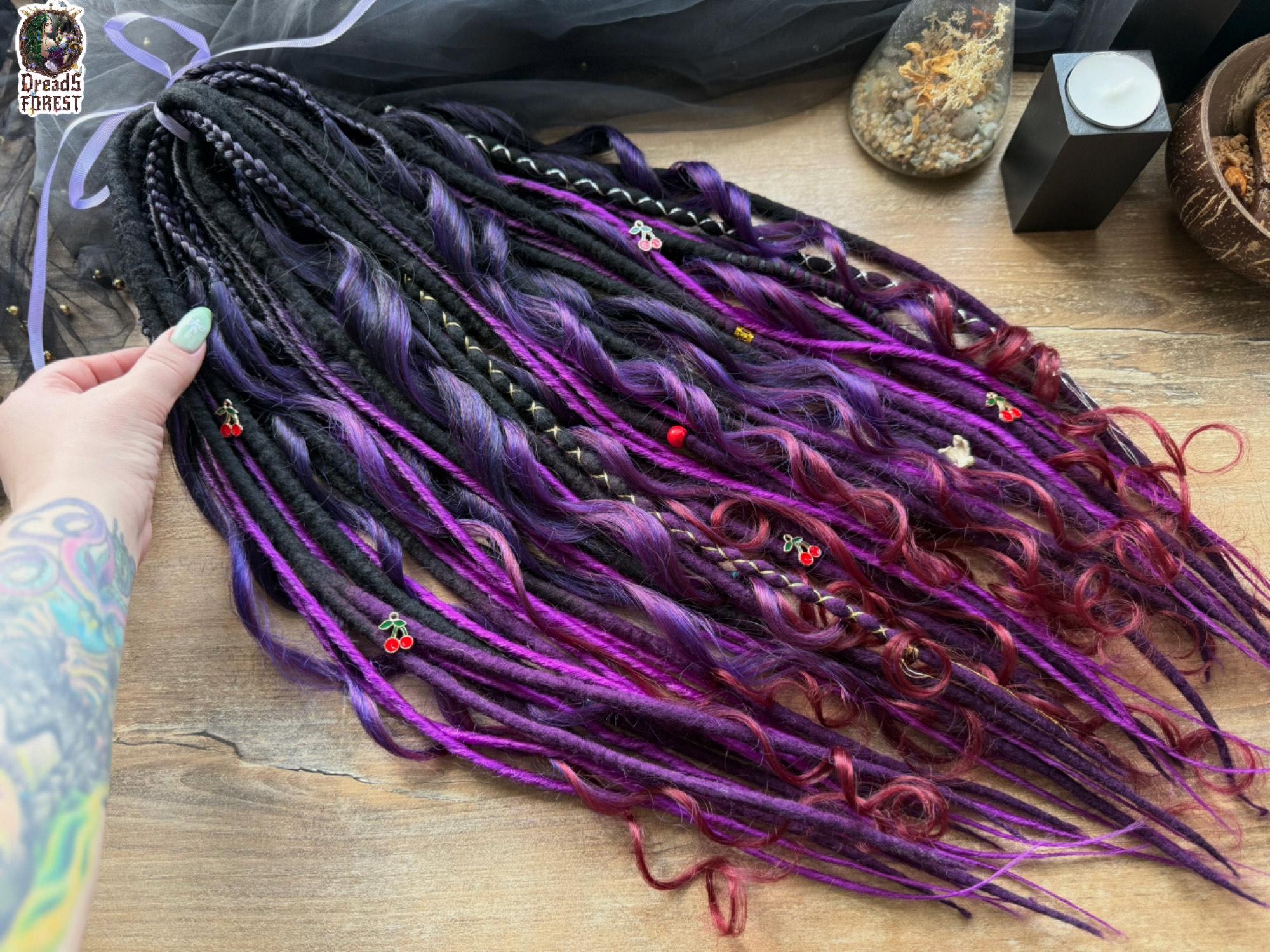 Black Purple Burgundy Ombre Dreads: Wool & Synthetic Curly 