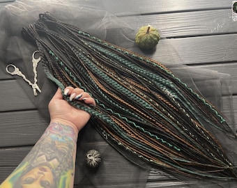 Forest Green & Black Ombre Dreads | Thin Fishtail Braids Hair Set