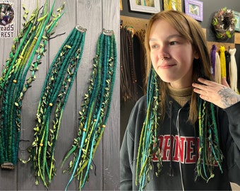 Clip in dreads wool ombre dark green emerald green in shades double ended dreads on clip clip in extensions creative gifts for teenagers