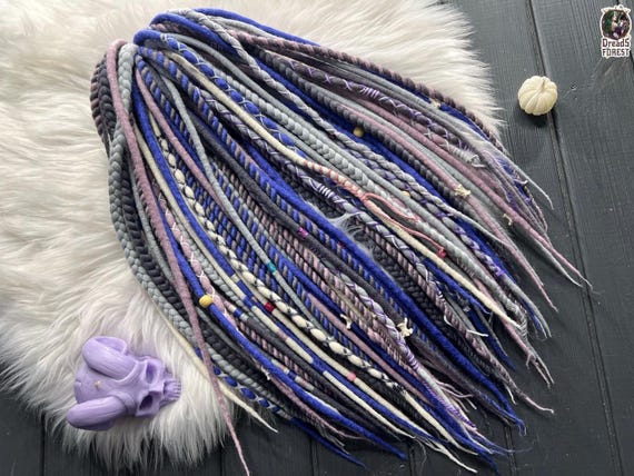 Gray Blonde Lavender Pink Wool Dreads: Merino DE Braids Set, Senegalese Twists