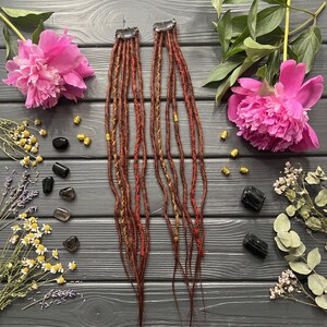 Red Clip In Dreadlock Extensions, Thin Twisted Synthetic Hair Accent