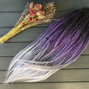 Natural look synthetic double ended black purple silver grey gray ombre dreads hair extensions dreadlocks boho single ended DE or SE wrapped