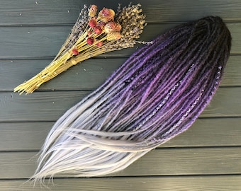 Natural look synthetic double ended black purple silver grey gray ombre dreads hair extensions dreadlocks boho single ended DE or SE wrapped