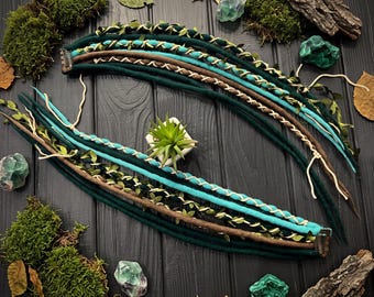 Mint Green Brown Wool Dreadlock Extension Clip Forest Elven Hair Piece