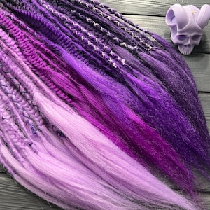 Purple Ombre Synthetic Dreadlocks: Fishtail Braids, Wrapped Accents