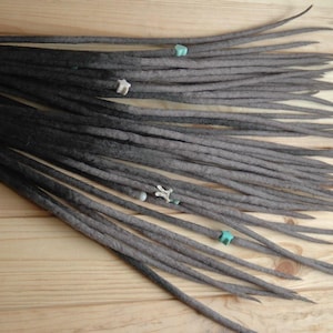 Wool Dreadlocks: Double Ended Ombre Black to Gray - Soft Felted Locks