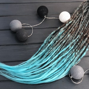 Natural look synthetic double ended brown sky light blue ombre dreads hair extensions dreadlocks boho single ended DE or SE