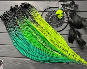 Ombre Synthetic Dreadlocks: Twisted Black, Green, and Neon Yellow