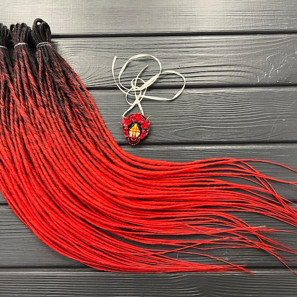 Dreads twisted synthetic double ended ombre black and red full set dread extensions boho gift set
