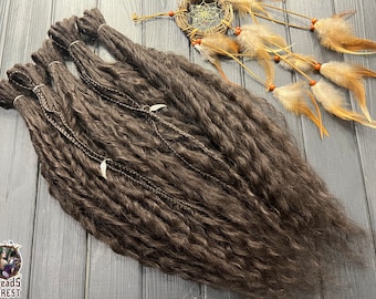 Dark Brown Afro Curl Dreadlock Extensions: Synthetic Double Ended Dreads