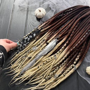 Ombre Brown Merino Wool Dreadlocks: Handmade Dread Extensions with Beads