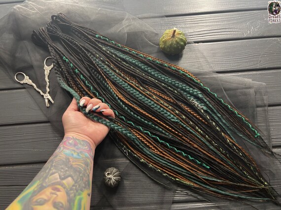 Ombre Thin Dreads, Fishtail & Twisted Braids | Black Brown Forest Green