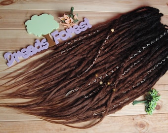 Natural Look Synthetic Double Ended Black Brown Ombre Dreadlocks Hair Extensions Dreads Boho Single ended DE or SE loc ex dark hair