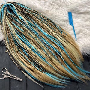 Synthetic Dreadlock Extensions: Blonde and Blue Braided Hair - Double Ended