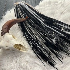 Dreadlocks in lana merino stile boho vichingo, miscela di nero e grigio (infeltriti a mano)