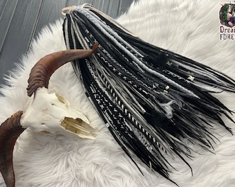 Boho Viking Merino Wool Dreadlocks, Black & Grey Blend (Handmade Felted)