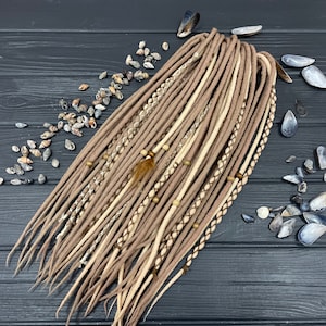 Dark blond and light blonde wool double ended dreads with FREE wooden beads
