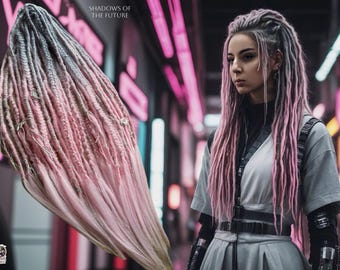 Ombre Gray to Pink Synthetic Dreads: Fishtail Braid Hair Extensions
