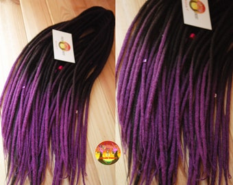 Double Ended Dreadlock Extensions - Black to Purple Merino Wool
