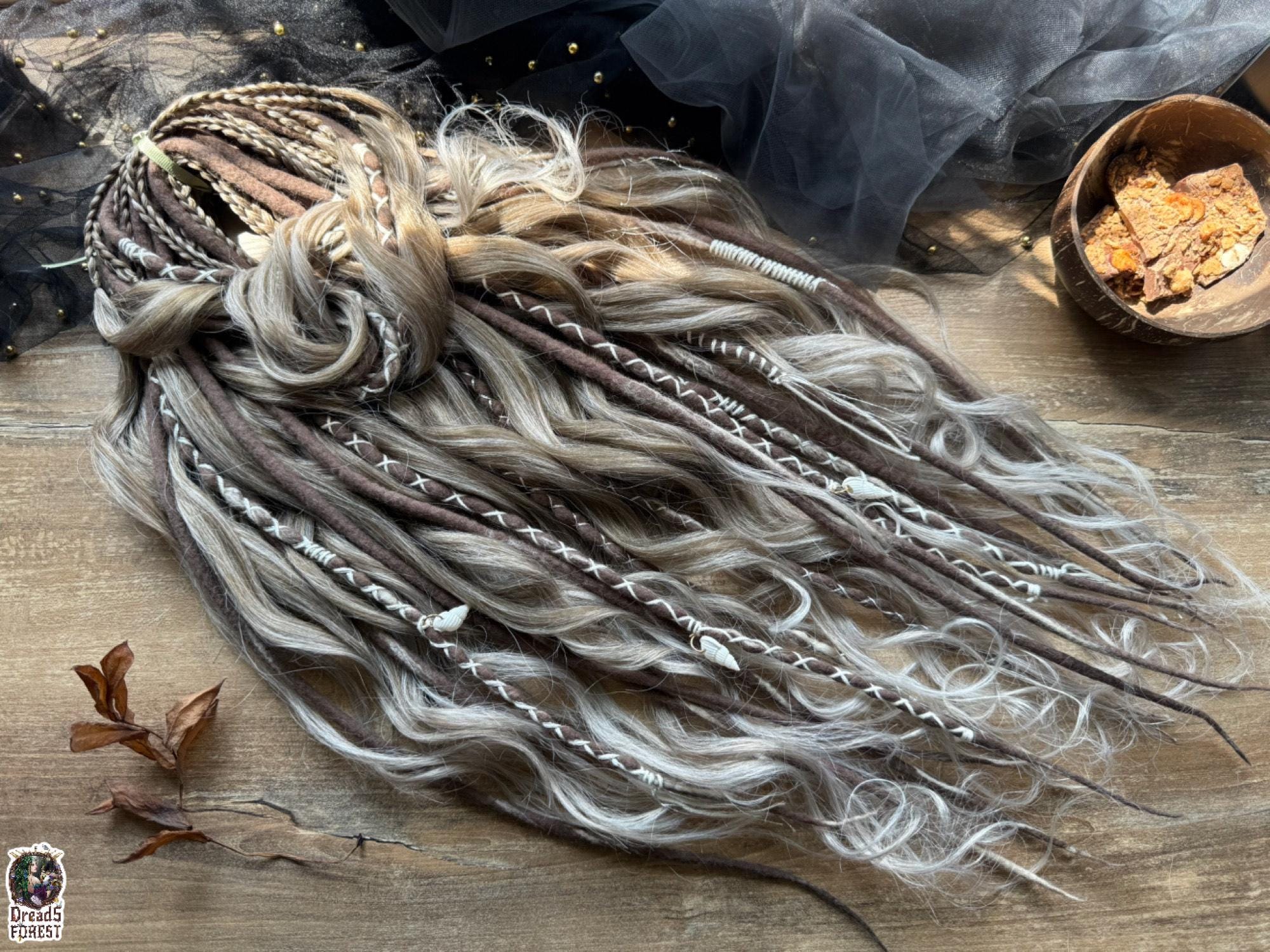 Curly Ash Brown Dreadlock Extensions: Ombre Wool Blend DE/SE 