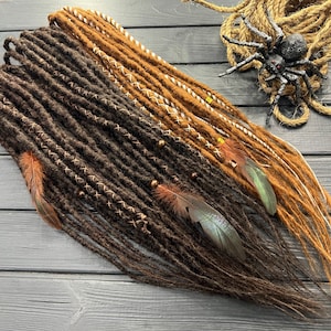 Brown & Red Synthetic Dreadlocks: Viking Boho Hair Extensions