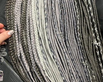 Gray Synthetic Dreadlocks: Braided Hair Extensions with Beads