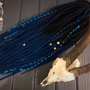 Wool dreads full set DE dreadlocks extensions double ended - black-navy dark blue