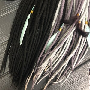 Wool ombre dreadlocks + braids colors black, light gray and medium gray soft set dreads extensions boho style single ended full set