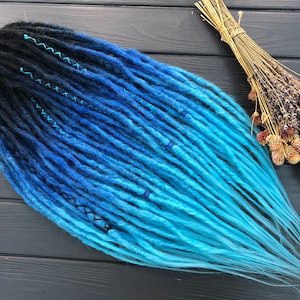 Natural look synthetic double ended black dark blue light blue ombre dreads hair extensions dreadlocks boho single ended DE or SE