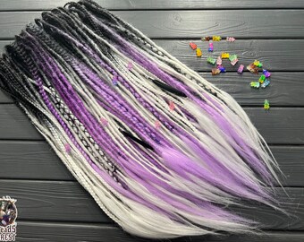Ombre Synthetic Dreads: Black to White & Purple Braids