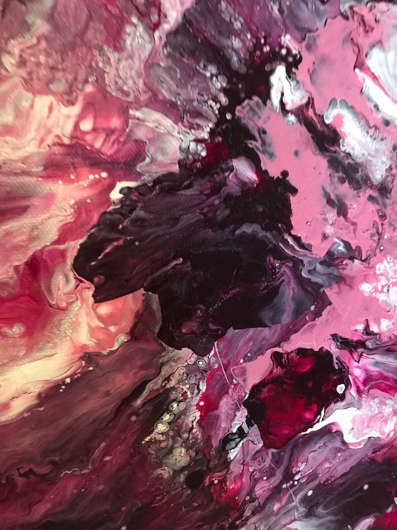 Colorful wall art Pink purple pour paint wall art 36x24 textured pink magenta purple and white fluid acrylic artwork Black wall art