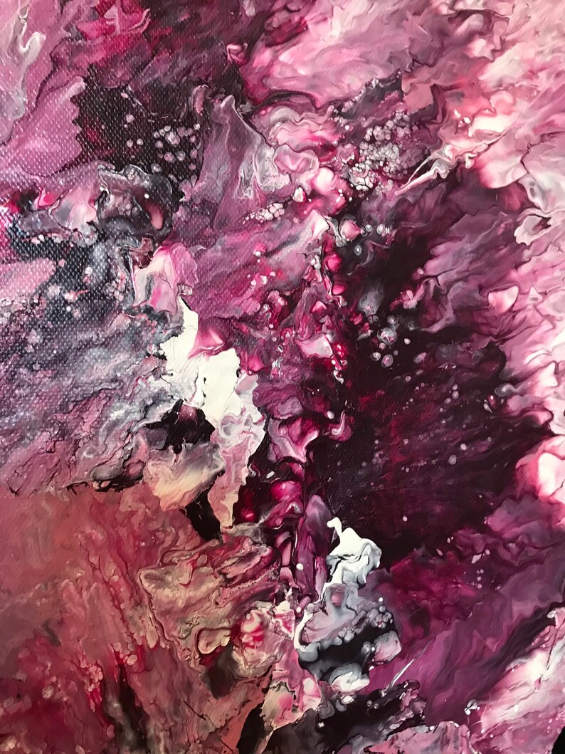 Colorful wall art Pink purple pour paint wall art 36x24 textured pink magenta purple and white fluid acrylic artwork Black wall art