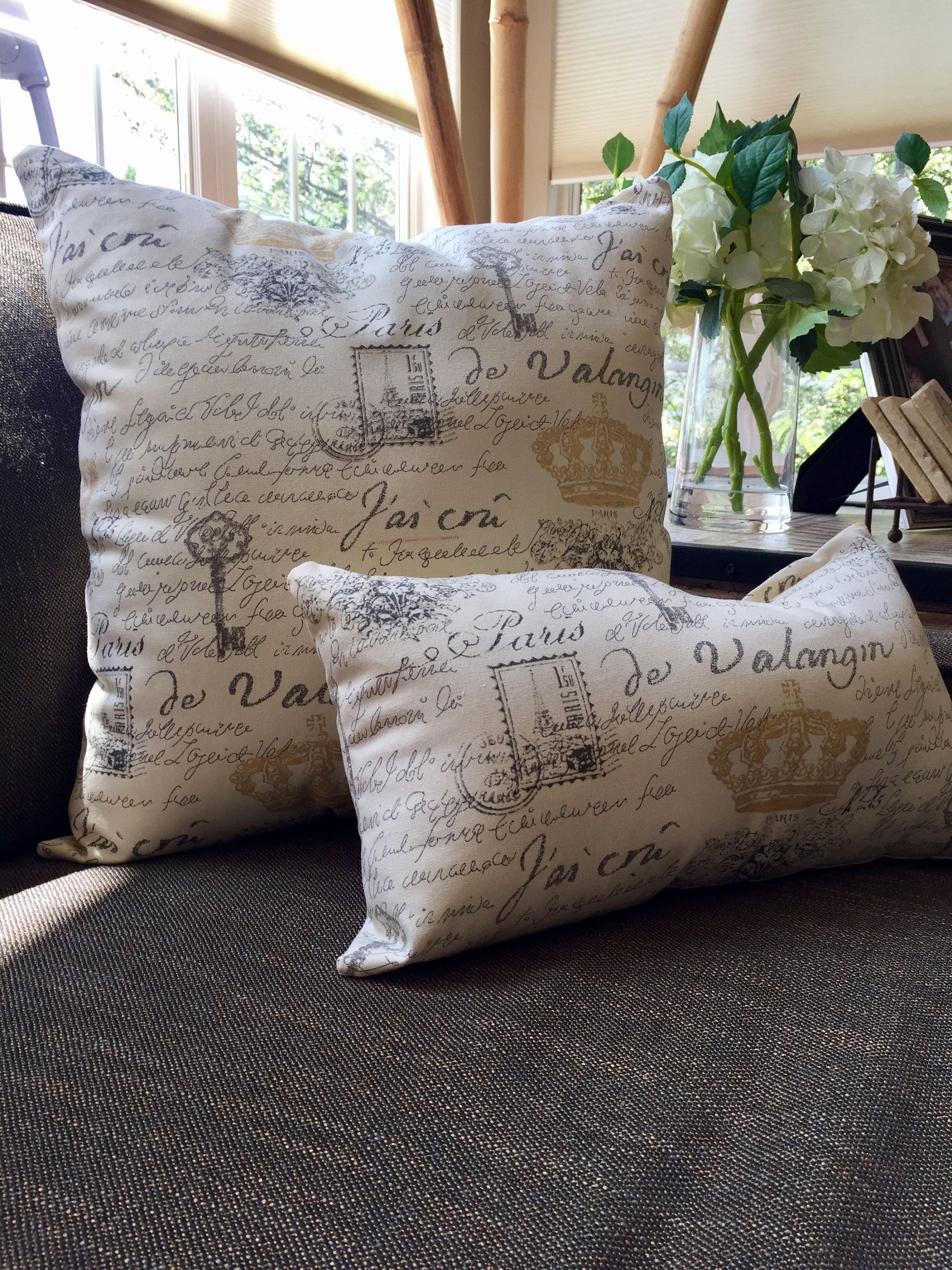 Yellow and gray French Country Throw pillows decorative Etsy