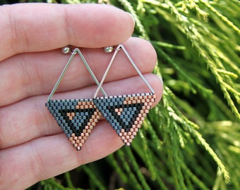 Aztec geometric earrings, modern boho earrings, bohemian geometric earrings, aztec jewelry for her, hippie earrings, ultraweight earrings