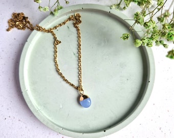 Pendant with blue chalcedony and  gold stainless steel chain, boho style pendant, blue gold pendant, perfect gift for wife