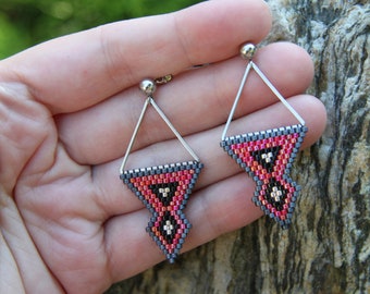 Multicolour aztec geometric earrings, modern triangle boho earrings, bohemian geometric earrings, hippie earrings, ultraweight earrings