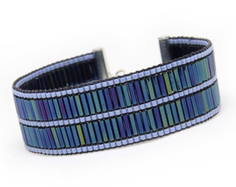 Blue bead loom bracelet made with high quality miyuki beads