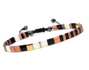 Tila Glass Beads Bracelet, Stackable Beaded Bracelets, Adjustable Tile Bracelet, Miyuki Beads, Boho Look