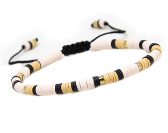 Heishi Bracelet with gold hematite disc beads, 4mm Heishi Beads, katsuki beads, macrame adjustable clasp