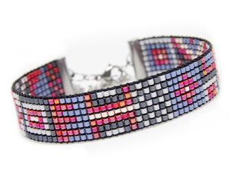 Multicolour beaded cuff bracelet, loom bracelet, wide bracelet, wide cuff bracelet, seed bead bracelet, bead cuff bracelet