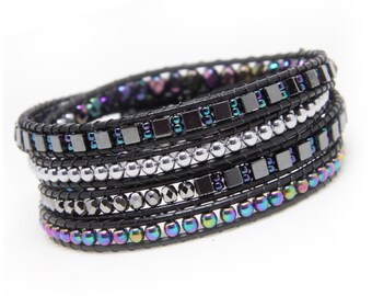 Wrap boho style bracelet for woman, beadwork bracelet, boho jewelry, bohemian bracelet, leather bracelet, boho bracelet wrap, hippie style