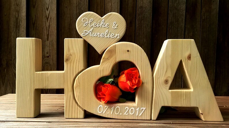 Holz Buchstaben Herz Namen Hochzeit 40 Cm Lang Geschenk Etsy