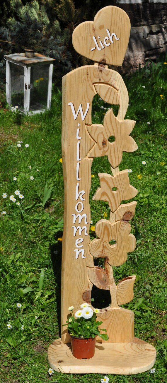 Holzstele Herzlich Willkommen Stele Holz 110 m Etsy