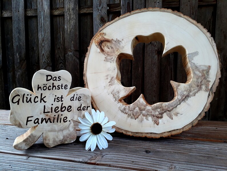 Dekorative Baumscheibe Kleeblatt Familie Liebe Glück Symbol Spruch Geschenk Weihnachten Glücksbringer