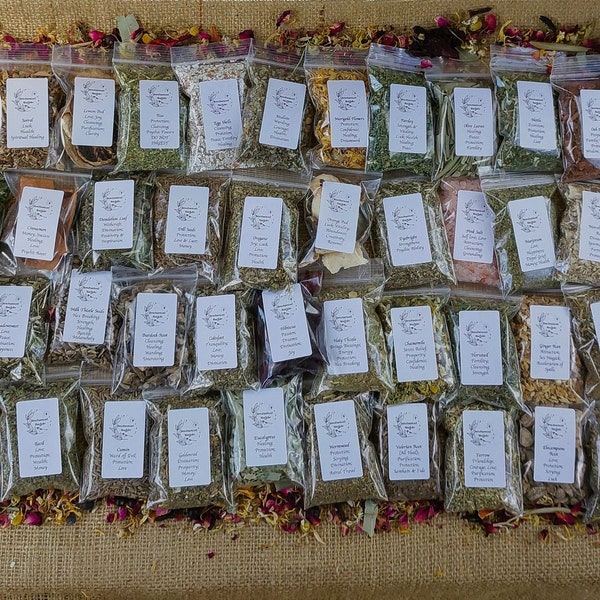 10-70 Herb Sachets (2 Sizes) Rituals Spells Teas Incense - Spells - Wicca - Pagan - Charms